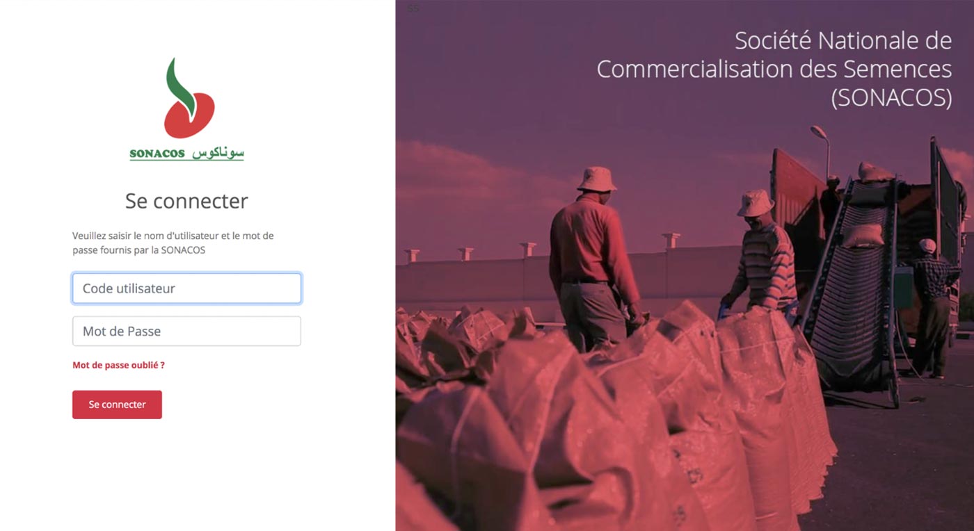 Page de connexion de l’application Web développée pour la SONACOS