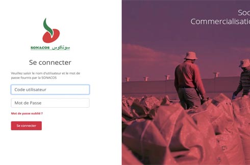 Aperçu de l'application Web développée pour la SONACOS