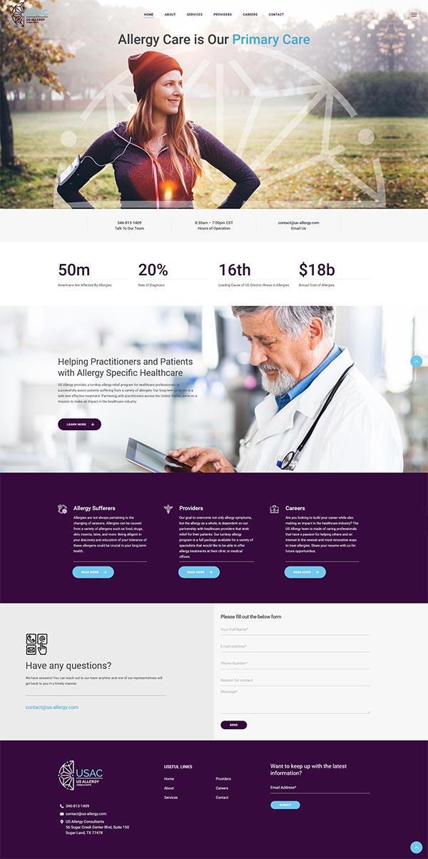 Aperçu du projet Web US Allergy Consultants présenté dans le portfolio de Tudio